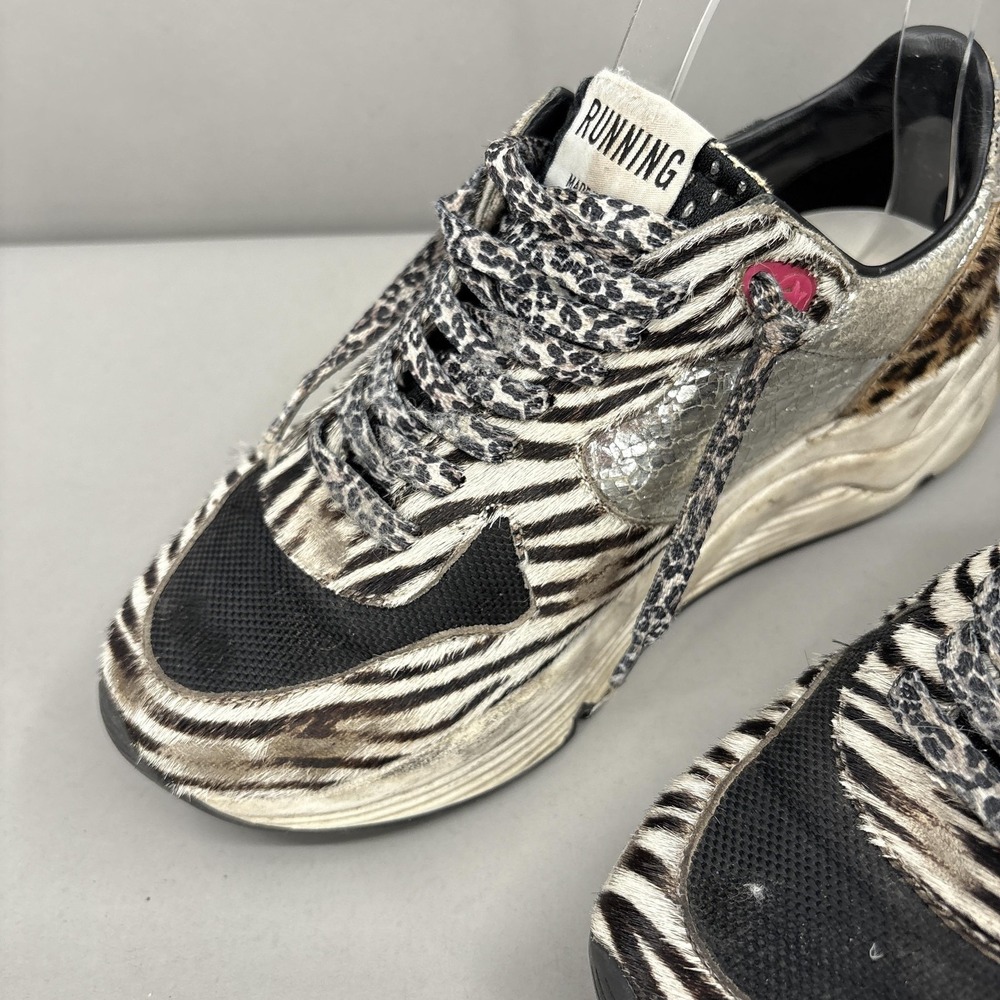 Golden Goose Running Sole Shoes Womens Size 6 Zebra Leopard Pony Hair Sneakers - Picture 7 of 16